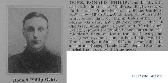 Ochs R P 2nd Lt 4th Middlesex Regiment Obit De Ruvignys Roll Of Honour Vol 1