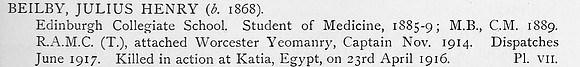 Beilby J H Captain Royal Army Medical Corps Obit