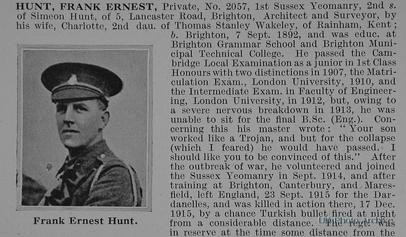 Hunt F E Pte 2057 Sussex Yeomanry Obit Part 1