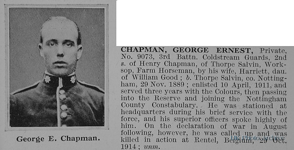 Chapman G E Pte 9073 3rd Coldstream Guards Obit De Ruvignys Roll Of Honour Vol 2