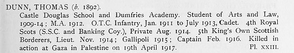 Dunn T Captain 5th Kings Own Scottish Borderers Obit