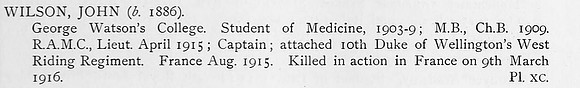 Wilson J Captain Royal Army Medical Corps Obit