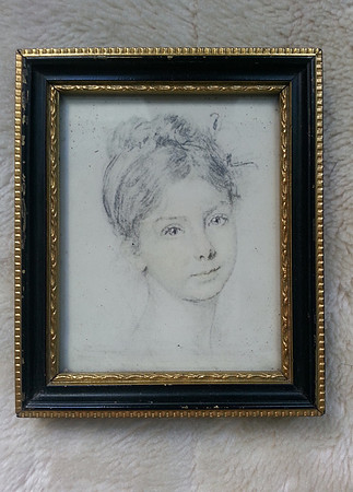 Vintage Miniature Framed ?Drawing Or Print Of Pretty Young Girl