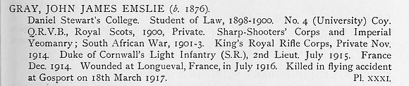 Gray J J E 2nd Lt Duke Of Cornwall's Light Infantry Obit