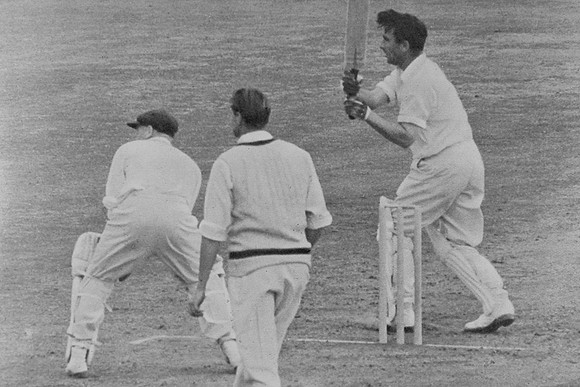 Denis Compton Hitting The Boundary And England Winning The Test Match And The Ashes
