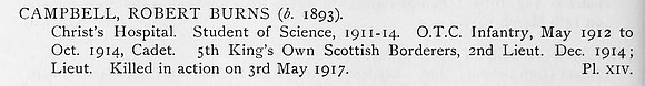 Campbell R B Lt 5th Kings Own Scottish Borderers Obit