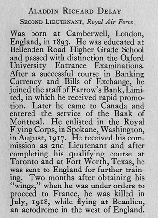 Delay A R 2nd Lt Royal Air Force Obit Bank Of Montreal Memorial Of The Great War