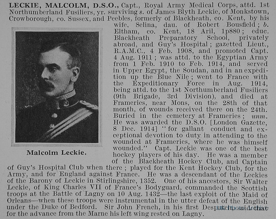 Leckie M Captain DSO Royal Army Medical Corps Obit