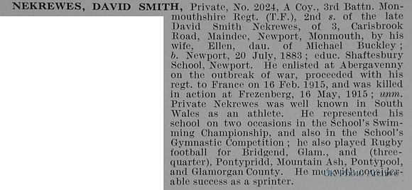 Nekrewes D S Pte 2024 3rd Monmouthshire Regiment Obit