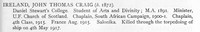 Ireland J T C Chaplain Army Chaplains Obit
