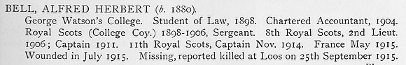 Bell A H Captain 11th Royal Scots Obit