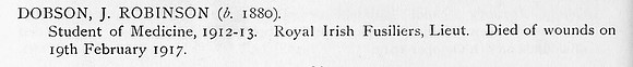 Dobson J R Lt Royal Irish Fusiliers Obit