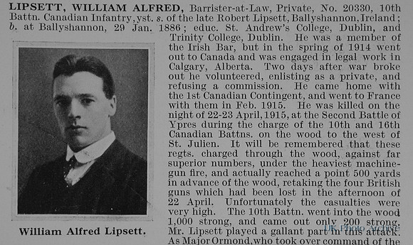 Lipsett W A Pte 20330 10th Canadian Expeditionary Force Obit Part 1