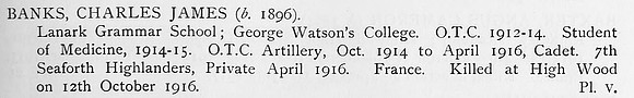 Banks C J Pte 7th Seaforth Highlanders Obit