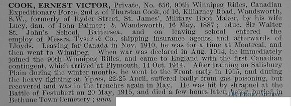 Cook E V Pte 656 90th Canadian Expeditionary Force Obit