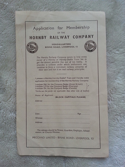 Hornby Railway Company Membership Form