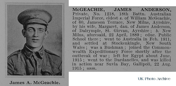 McGeachie J A Pte 1218 18th Australian Imperial Force Obit