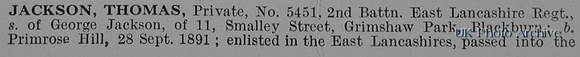Jackson T Pte 5451 2nd East Lancs Regiment Obit Part 1