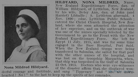 Hildyard N M Nurse New Zealand Expeditionary Force Obit