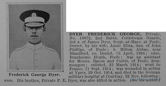 Dyer F G Pte 10672 2nd Coldstream Guards Obit