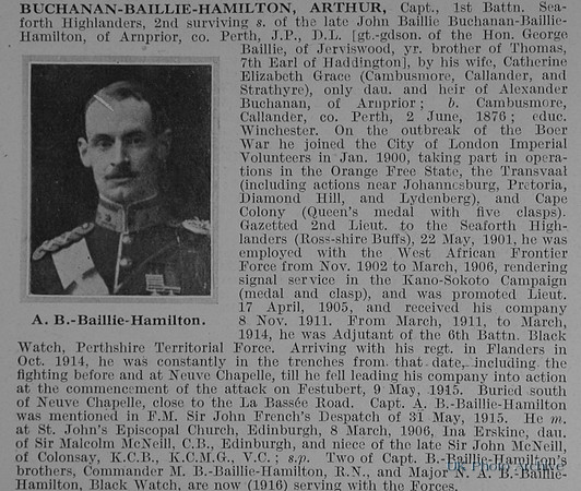 Buchanan-Baillie-Hamilton A Captain 1st Seaforth Highlanders Obit