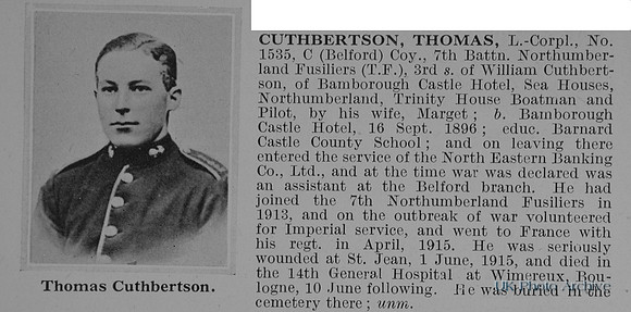 Cuthbertson T L/Cpl 1535 7th Northumberland Fusiliers Obit