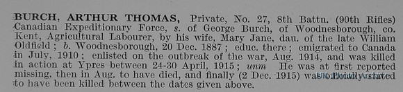 Burch A T Pte 27 8th Canadian Expeditionary Force Obit