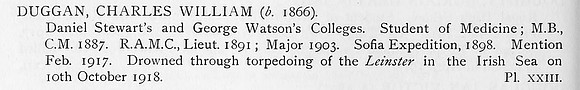 Duggan C W Major Royal Army Medical Corps Obit