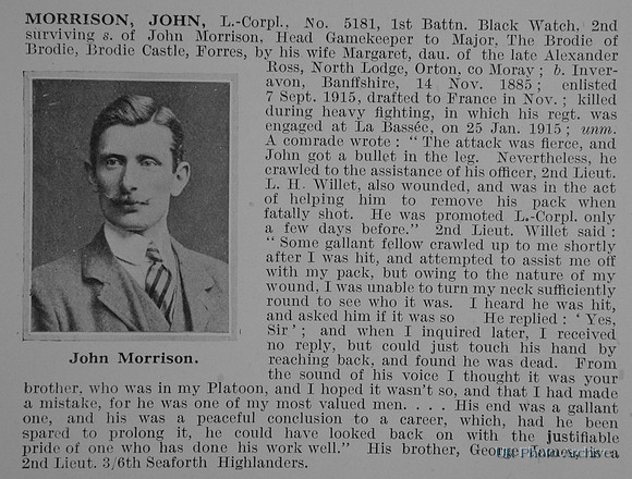 Morrison J L/Cpl 5181 1st Black Watch Obit De Ruvignys Rol Of Honour Vol 1