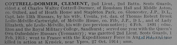 Cottrell-Dormer C 2nd Lt 2nd Scots Guards Obit