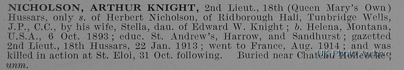 Nicholson A K 2nd Lt 18th Hussars