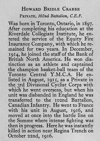 Crabbe H B Pte 540109 102nd CEF Obit Bank Of Montreal Memorial Of The Great War