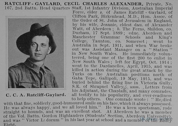 Ratcliff-Gaylard C C A Pte 2nd Australian Imperial Force Obit