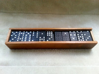Vintage Set Of Double Nine Dominoes In Wooden Box