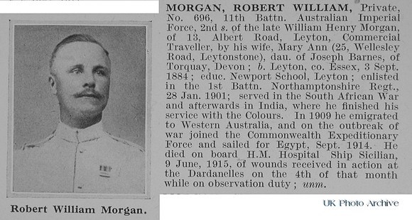 Morgan R W Pte 696 11th Australian Imperial Force Obit
