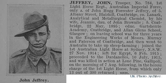 Jeffrey J Tpr 784 1st Australian Light Horse Obit
