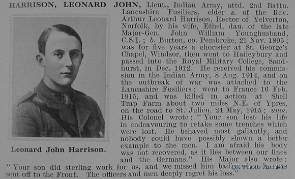 Harrison L J Lt Indian Army Obit