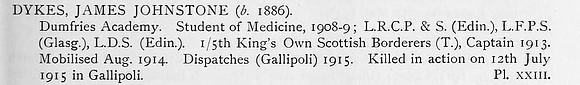 Dykes J J Captain 5th Kings Own Scottish Borderers Obit