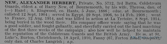 New A H Pte 5712 3rd Coldstream Guards Obit