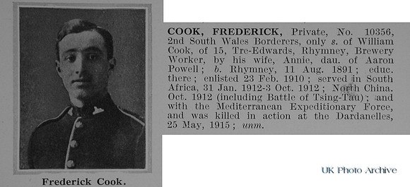 Cook F Pte 10356 2nd South Wales Borderers Obit