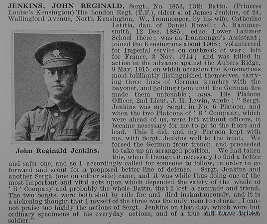 Jenkins J R Sergt 1853 13th London Regiment Obit