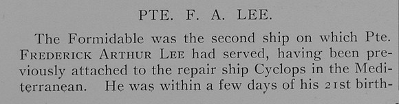 Lee F A Pte CH-16931 HMS Formidable Royal Marine Light Infantry Obit Part 1