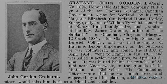 Grahame J G L/Cpl 1894 Honourable Artillery Company Obit