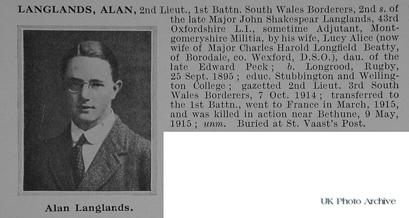 Langlands A 2nd Lt 1st South Wales Borderers Obit