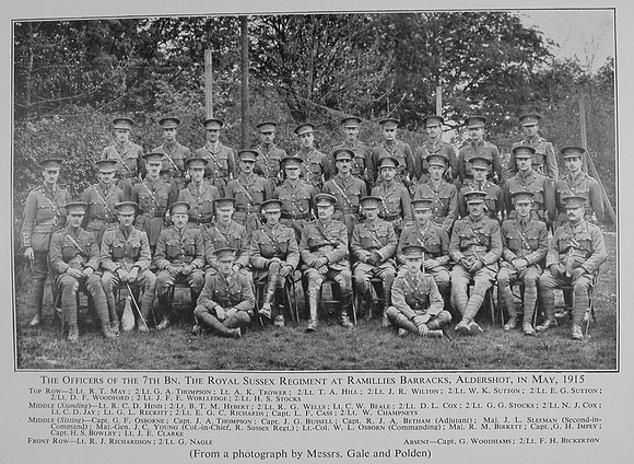 Officers Of The 7th Battalion Royal Sussex Regiment At Ramillies Barracks Aldershot May 1915
