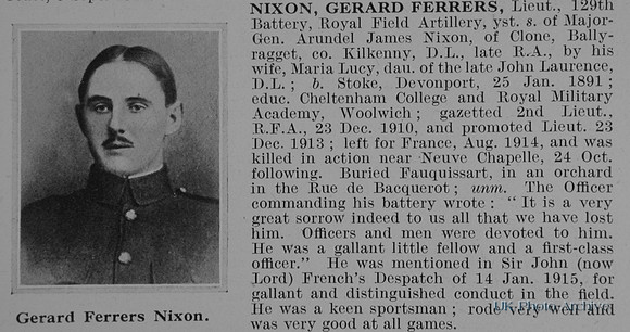 Nixon G F Lt  Royal Field Artillery Obit