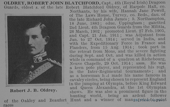Oldrey R J B Captain 4th Dragoon Guards Obit De Ruvignys Roll Of Honour Vol 1