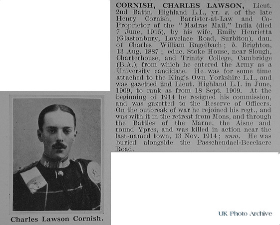 Cornish C L Lt 2nd Highland Light Infantry Obit