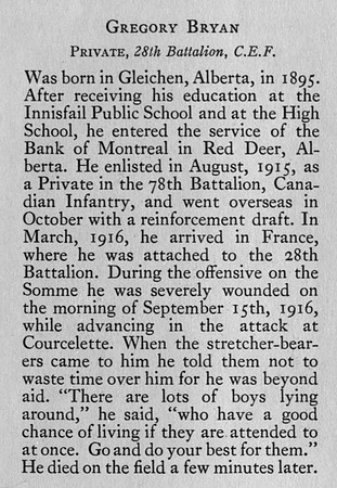 Bryan G Pte 147878 28th CEF Obit