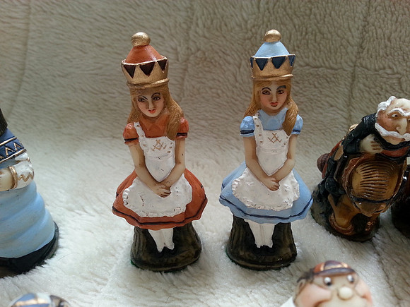 Beautiful Hand Painted Alice In Wonderland Chess Set